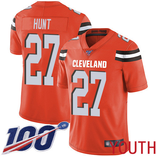 Cleveland Browns Kareem Hunt Youth Orange Limited Jersey #27 NFL Football Alternate 100th Season Vapor Untouchable->youth nfl jersey->Youth Jersey
